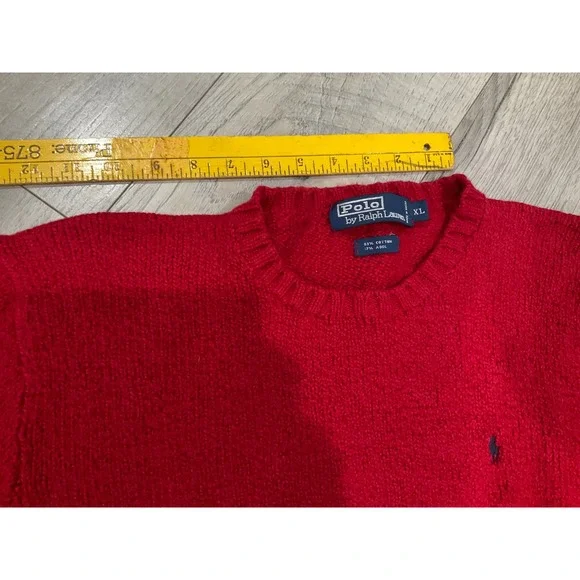 Polo Ralph Lauren Red Cotton Wool Blend Crewneck Sweater Mens XL Pony Logo